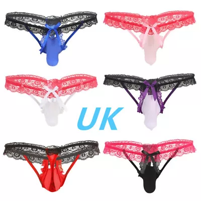 UK Men's Sissy Lace T-back Thongs G-string Bulge Pouch Briefs Panties Underwear • £5.98