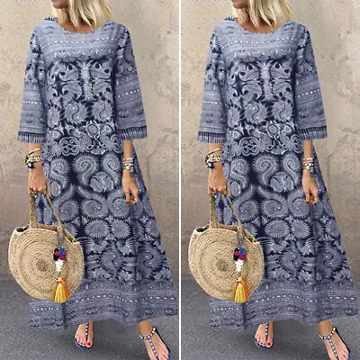 $26.11 • Buy ZANZEA Womens Summer 3/4 Sleeve Floral Hippie Bohemian Casual Beach Maxi Dress
