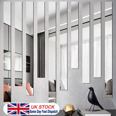 £7.99 • Buy 10Pcs Long Strip Mirror Acrylic Wall Stickers Self-adhesive Tile Rectangle Decal