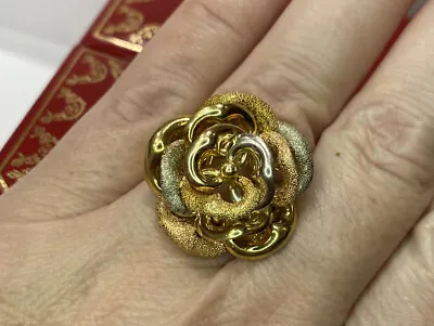 18k Yellow White Rose Tri Multi Gold Flower 3D Large Estate Band 10 Gm Ring 6.5 • £770.40