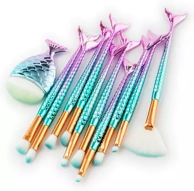 11 PCS Mermaid Makeup Brushes Set Fish Tail Foundation Eyeshadow Eyeliner Blu... • $16.49