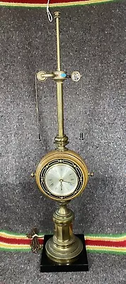 Vintage Stiffel Nautical Style Lamp W/Clock & Barometer 38’ Bronze & Oak 2 Light • $110