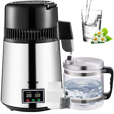 VEVOR 4L Water Distiller Distilled Water Filter Maker Dual Temp Display Silver • $122.99