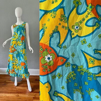 Vintage 60s Hawaiian Psychedelic Groovy Maxi Mod Hippie Sleeveless Dress S • $9.99