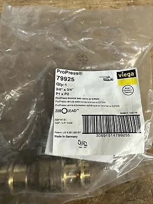 Viega 79925 3/4  X 3/4  ProPress Bronze Full Port Ball Valve Press Connection • $29.99