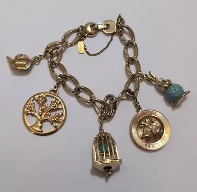 Vintage Monet Gold Charm Bracelet With Charms Bunny Bird Cage • $39.99