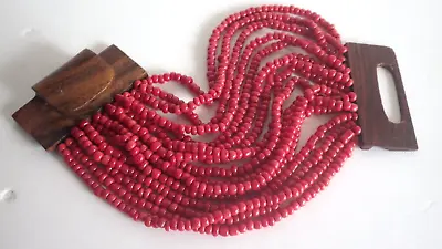 Monies Gerda Lynggaard Massive Coral  Beads & Rosewood Clasp Bracelet • $55