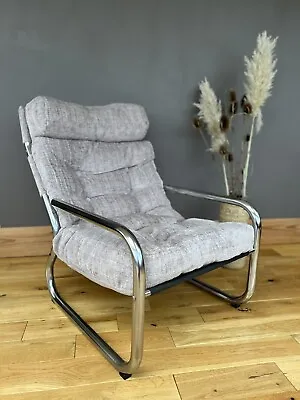 Retro Vintage Habitat Chrome Lounge Easy Chair Armchair 70s Mid Century Modern • £545