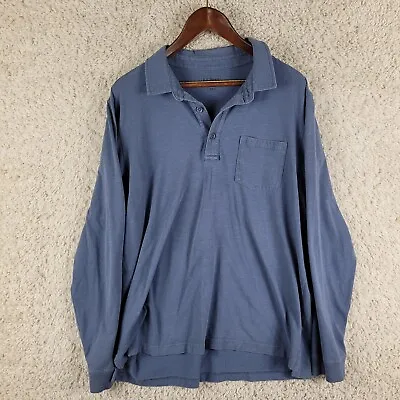 LL Bean Polo Shirt Mens Large Sightly Fitted Long Sleeve Pocket Blue 100% Cotton • $11.88