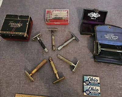 Vtg Safety Razor Lot Gillette Gem Sweedo Valet Stropper Boxes More • $15