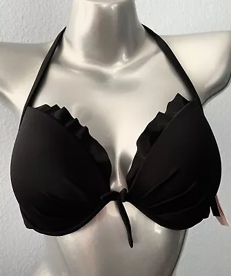 Victorias Secret Nwt Black Ruffled Trim Fabulous Full Coverage Swim Bikini Top • $26.99