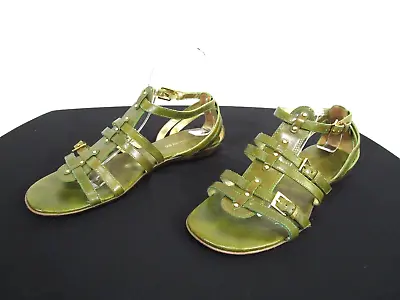 ENZO ANGIOLINI Green Leather Ankle Strap Gladiator Flat Sandals Women Sz 8M • $16.09