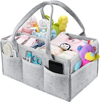 £7.45 • Buy UK Baby Diaper Organizer Caddy Felt Changing Nappy Kids Storage Carrier Bag Grey