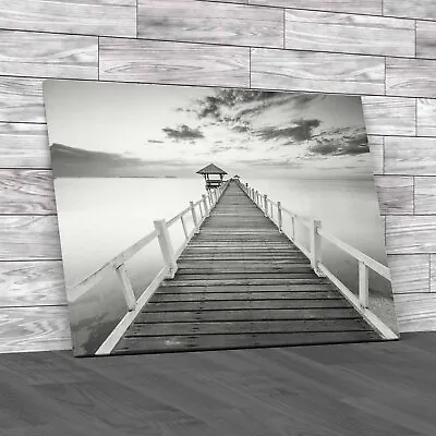 Pier Sunset Scenery Captivating  Photography Black White Canvas Print Large • £14.95