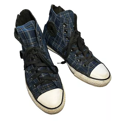 Converse Womens Size UK 7 EU 40 Blue Plaid Textile With Zips Hi Top Trainers • £34.99