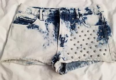 Tie Dye Shorts 28 Blue And White With Metal Studs High Waist • $21.99