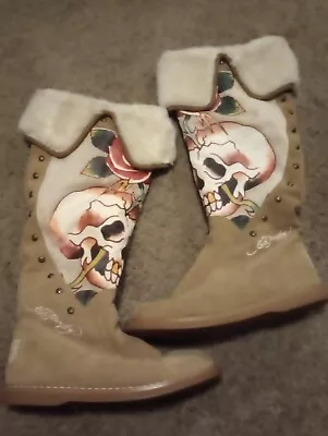 ED HARDY Born Free Winter Boots Women's Size 7 American Eagle Fur Lined Beige  • $40