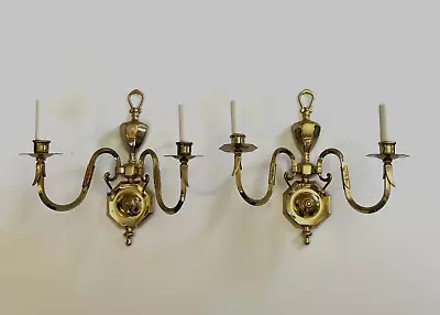 Pair Vintage Candelabra Solid Brass Ornate Wall Sconce Light Fixtures Excellent! • $129.99