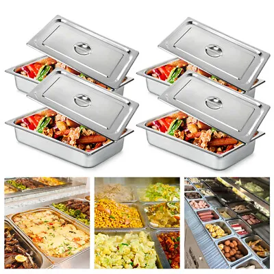 4Pcs 4in Deep Full Size Steam Table Pans With Lids Hotel Food Stainless Steel US • $54