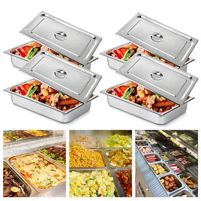 Catering Steam Table Pans 4pcs Full Size 4  Deep W/ Cover Stainless Steel Buffet • $51.30