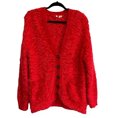 Moth Anthro Red Boho Shaggy Pockets Soft Button Up Emile Cardigan Sweater • $33.98