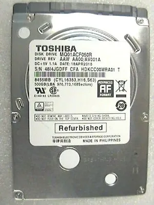 500Gb Toshiba MQ01ACF050 2.5  Internal SATA 6Gb/s 7mm 7200rpm Laptop Hard Drive • $15.90