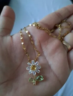 Gold Daisy Necklace Crystal Studded • £25