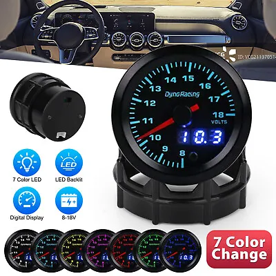 2'' 52mm Digital 7 Color LED Electronic Auto Car Voltage Gauge Volt Meter Smoked • $29.98