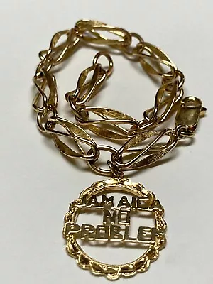 Vintage 14k Gold Charm Bracelet Large 14k Gold Oval Jamaica Charm • $625