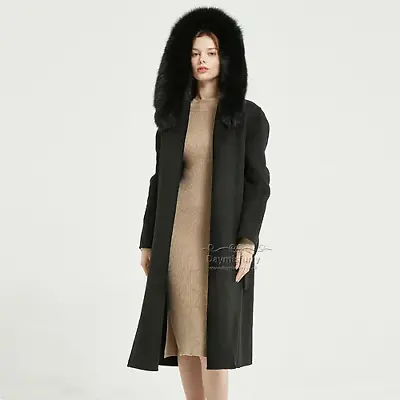 Cashmere Wool Hoody With Fox Fur Trim In Black • $696.39