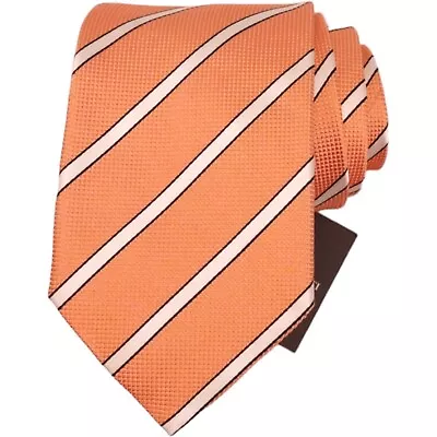 VILLA PONTI Mens Classic Tie 3.15 Peach Pale Orange Silk Stripe Necktie ITALY • $20.88