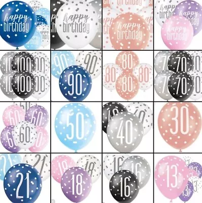 £2.99 • Buy 6pcs Black/Silver/ ROSE Gold/Pink/Purple Age Happy Birthday Party Balloons DECOR