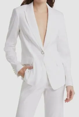 $450 Milly Women's White Avery Linen-Blend One-Button Jacket Blazer Coat Size 8 • $144.38