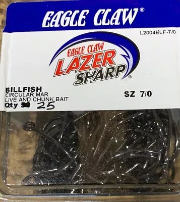 Marlin Circle Hooks Eagle Claw 7/0L2004ELF LIGHT GAUGE For Light Tackle 25 Pcs • $19.90