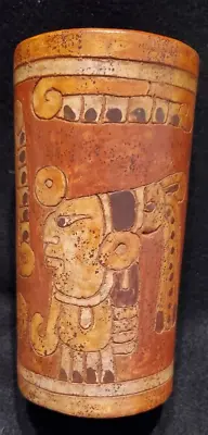 Mayan Engraved Pottery Vessel Reproduction No Damage 6.5  T • $225