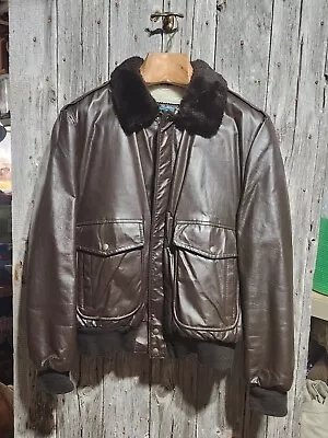 Men's Vintage COOPER Leather Bomber Flight Jacket Brown SHERPA Lined Size 46 • $89.96
