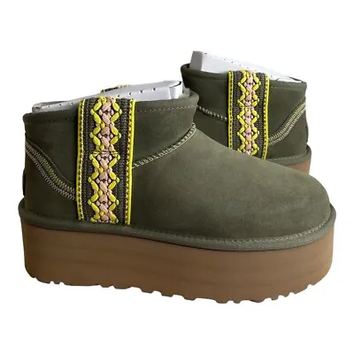 Ugg Classic Ultra Mini Braid Platform Burnt Olive Suede Women's Boots Size Us 8 • $169.97