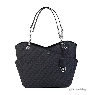 Michael Kors Jet Set Large Black Signature X Cross.Chain Shoulder Tote Handbag • $74.99