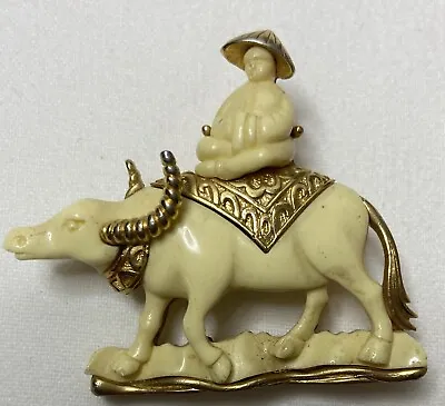 Vintage Hattie Carnegie Gold Plated Man Riding An Ox Brooch/pin • $259.50