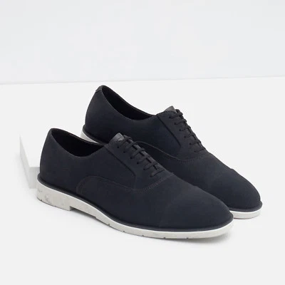 $39.99 • Buy NWTS ZARA MAN Navy Blue White Leather Lace Up Oxford Casual Dress  Shoes 40 7