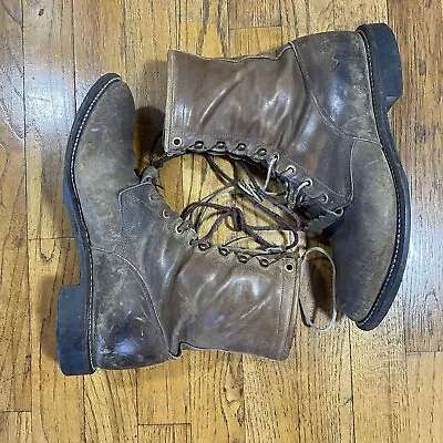 Vintage Justin Lace-up Work Boots 8.5 Men's Brown Leather Made In USA • $55