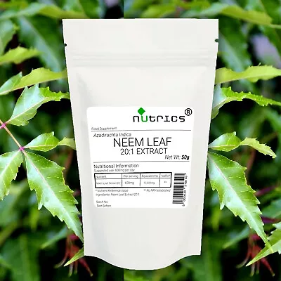 Nutrics® 100% Pure NEEM LEAF 20:1 EXTRACT Powder 50g Detox Immune Support • £12.99