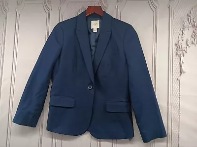 J. Crew Suiting Womens Blazer Jacket SZ 4 Navy Blue Stretch 100% Cotton Pristine • $21.78