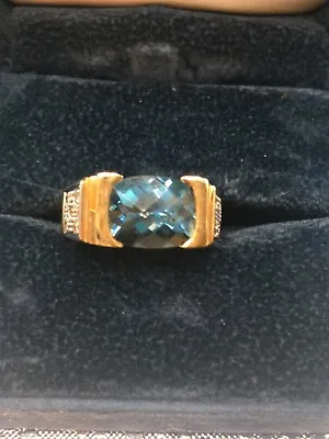 Laura Ramsey Blue Topaz And Diamond Ring 14K Solid Gold  Size 4.75 • $699.99