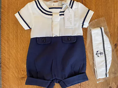 Zip Zap Blue Sailor One Piece With Hat 3-6 Months • £24