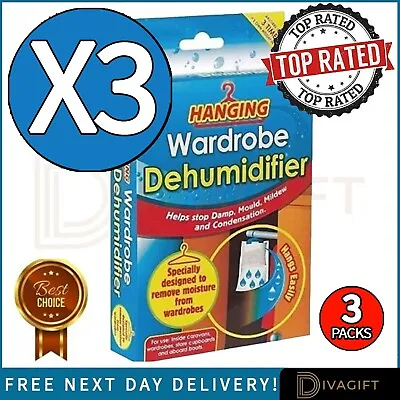 3pk Hanging Wardrobe Dehumidifier Bags Condensation Mould Damp Traps For Home • £4.99