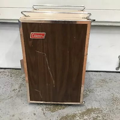 Vintage Coleman Cooler Upright Fridge 3-Way Faux Wood 26in X 16x 16in Brown • $25