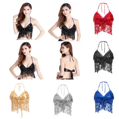 £10.72 • Buy Lovoski Sequin Tassel Women Halter Bra Tops  Belly Samba Dancing Costume