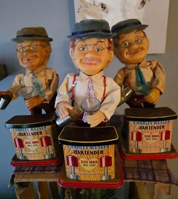 3 Vintage Charlie Weaver Bartender Tin Toy  Japan Rosko Toys One Face Lights Up! • $140