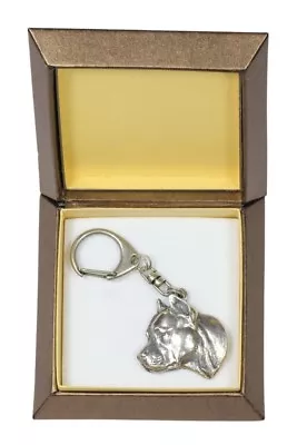 Amstaff Type 3 - Silver Plated Keyring With Image Of A Purebred Dog Art Dog AU • $33.04